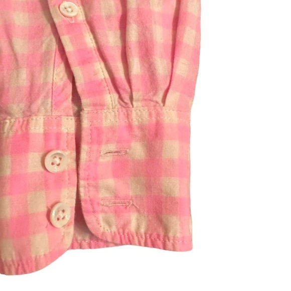 J Crew Gingham Checkered Button Up Boy Shirt  Barbie Pink & White Size 0 EUC - Picture 11 of 13